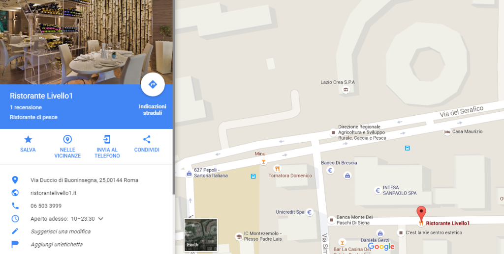 Google My Business: scheda del ristorante Livello1 a Roma EUR